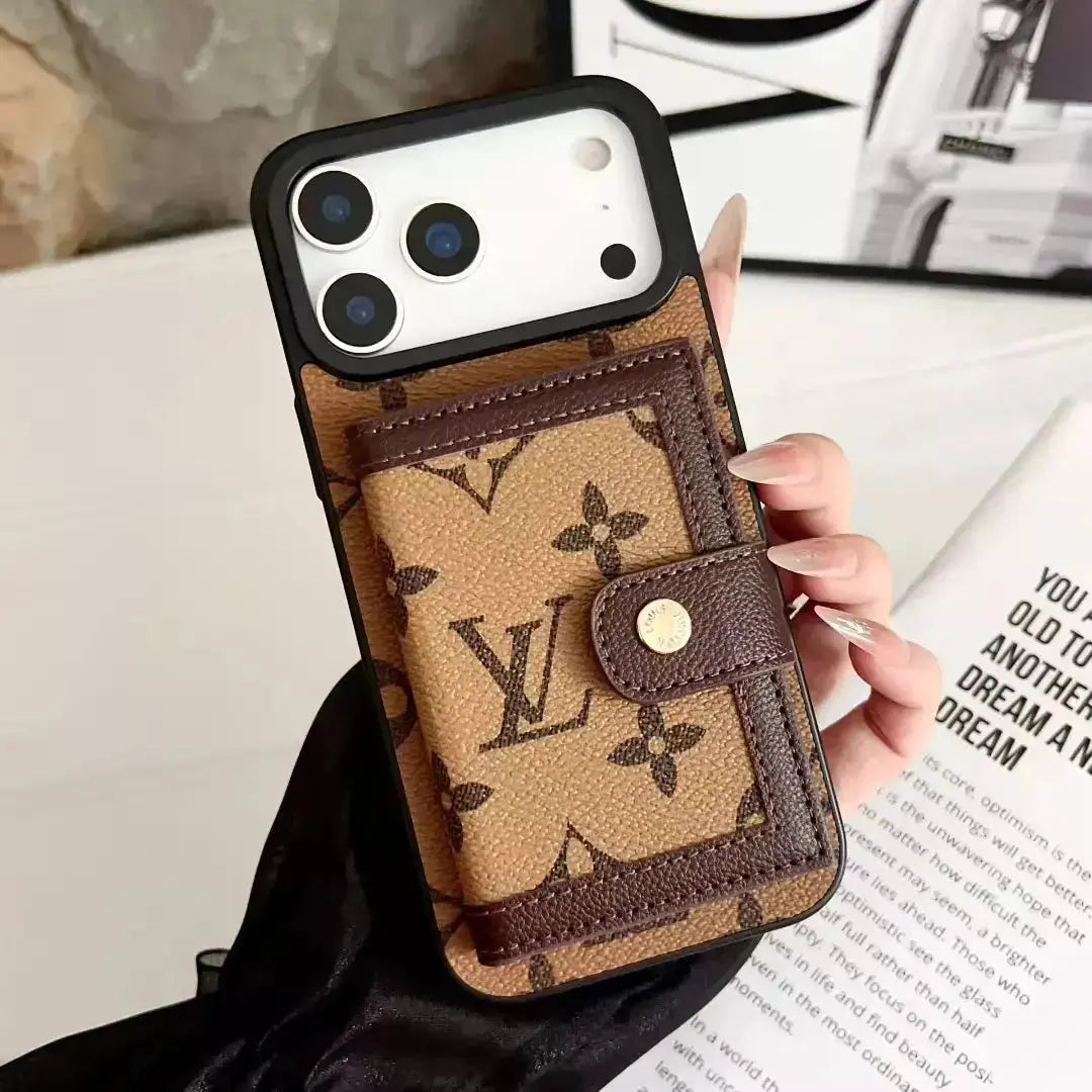 Louis Vuitton iPhone 17 Pro Max Case With Cardholder – Light Tan Card Holder, Luxury Protective Cover