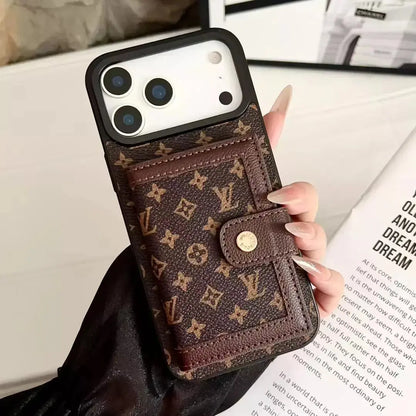 Louis Vuitton iPhone 17 Pro Max Case With Cardholder – Classic Brown Card Holder, Luxury Protective Cover