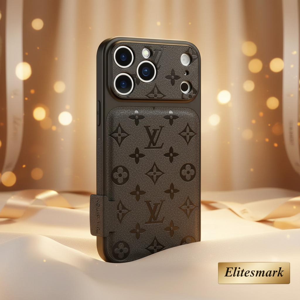 Louis Dark Signature iPhone Case – Slim Lightweight Luxury Cover | iPhone 17 Pro Max, iPhone 17 Pro, designer monogram case | Elitesmark