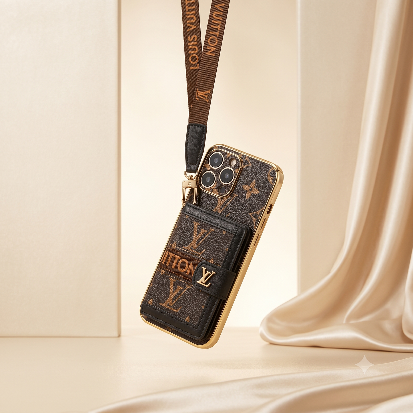 Louis Vuitton iPhone 17 Pro Max Case - 16 Pro Max cases - covers Louis Vuitton phone case with lanyard on a beige background