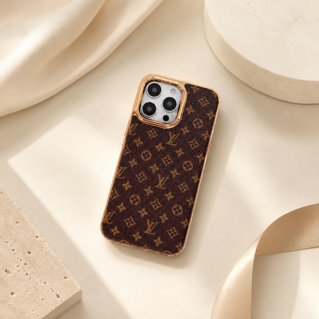 Louis Vuitton iPhone Case – LV Monogram Luxury Phone Case iPhone 16 case with monogram pattern on a light background