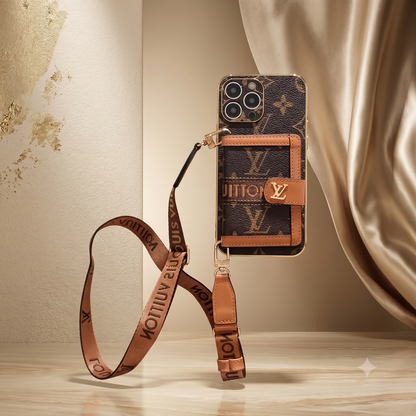 Louis Vuitton iphone 17 Pro Max - 16 Pro Max case with matching strap on a neutral background