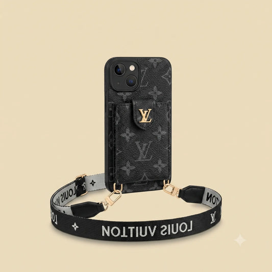 Louis Vuitton iPhone Case Monogram Canvas Leather Button Card Holder Crossbody iPhone Case - Elitesmark