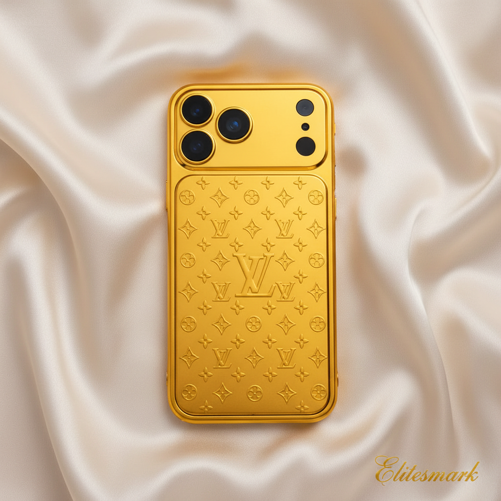 Maison Signature Edition iPhone Case – Gold Metallic Finish Detail | high-gloss luxury coating, precision-embossed pattern, designer phone cover | Elitesmark