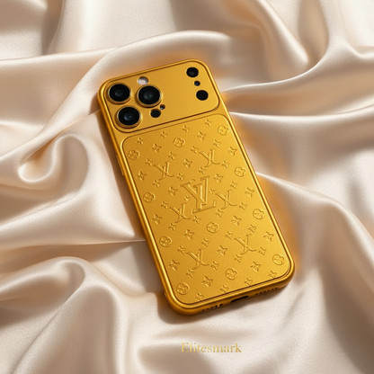 Maison Signature Edition iPhone Case – Lifestyle Shot | exclusive collectible designer cover, royal gold finish, Elitesmark luxury phone accessories | Elitesmark