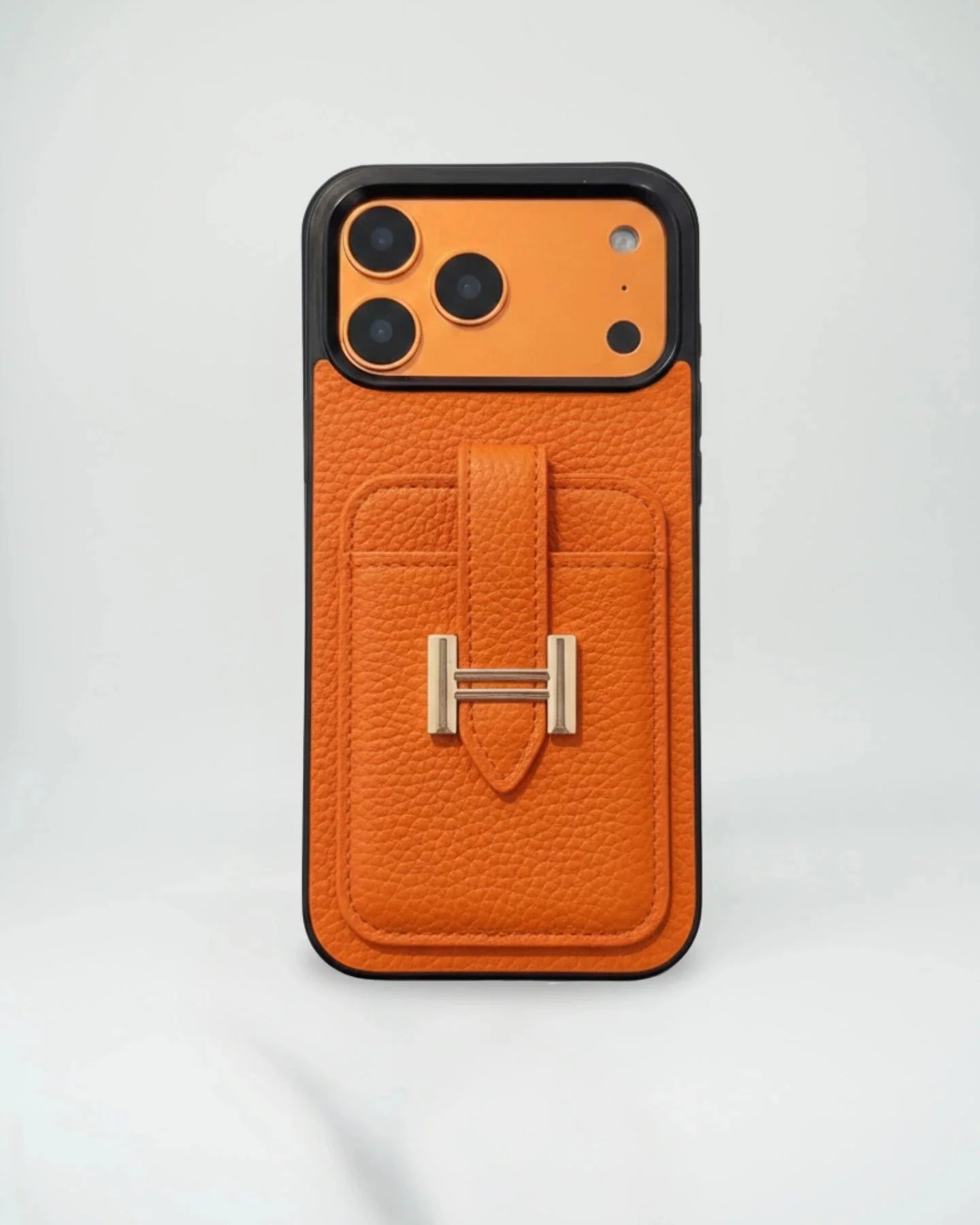 Hermès iPhone 17 Pro Max Case – Black Leather Card Holder Luxury Designer Cover