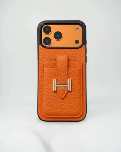 Hermès iPhone 17 Pro Max Case – Black Leather Card Holder Luxury Designer Cover