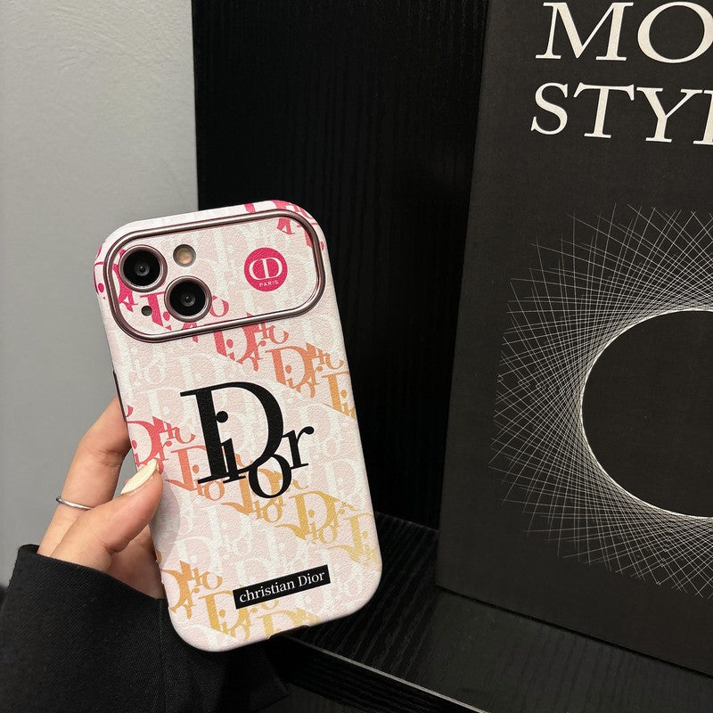 CD White & Brown Color Leather iPhone Case