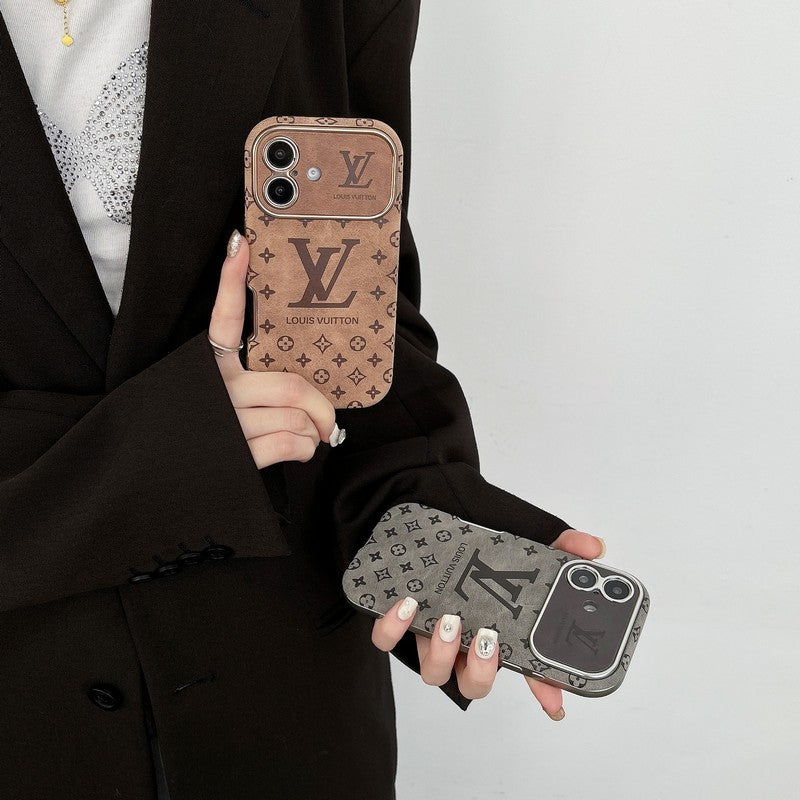 Lou Brown & Black Color Leather iPhone Case