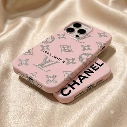 Two pink phone cases with Louis Vuitton and Chanel branding Pink Louis Vuitton iPhone case 13 - 17 Pro Max
