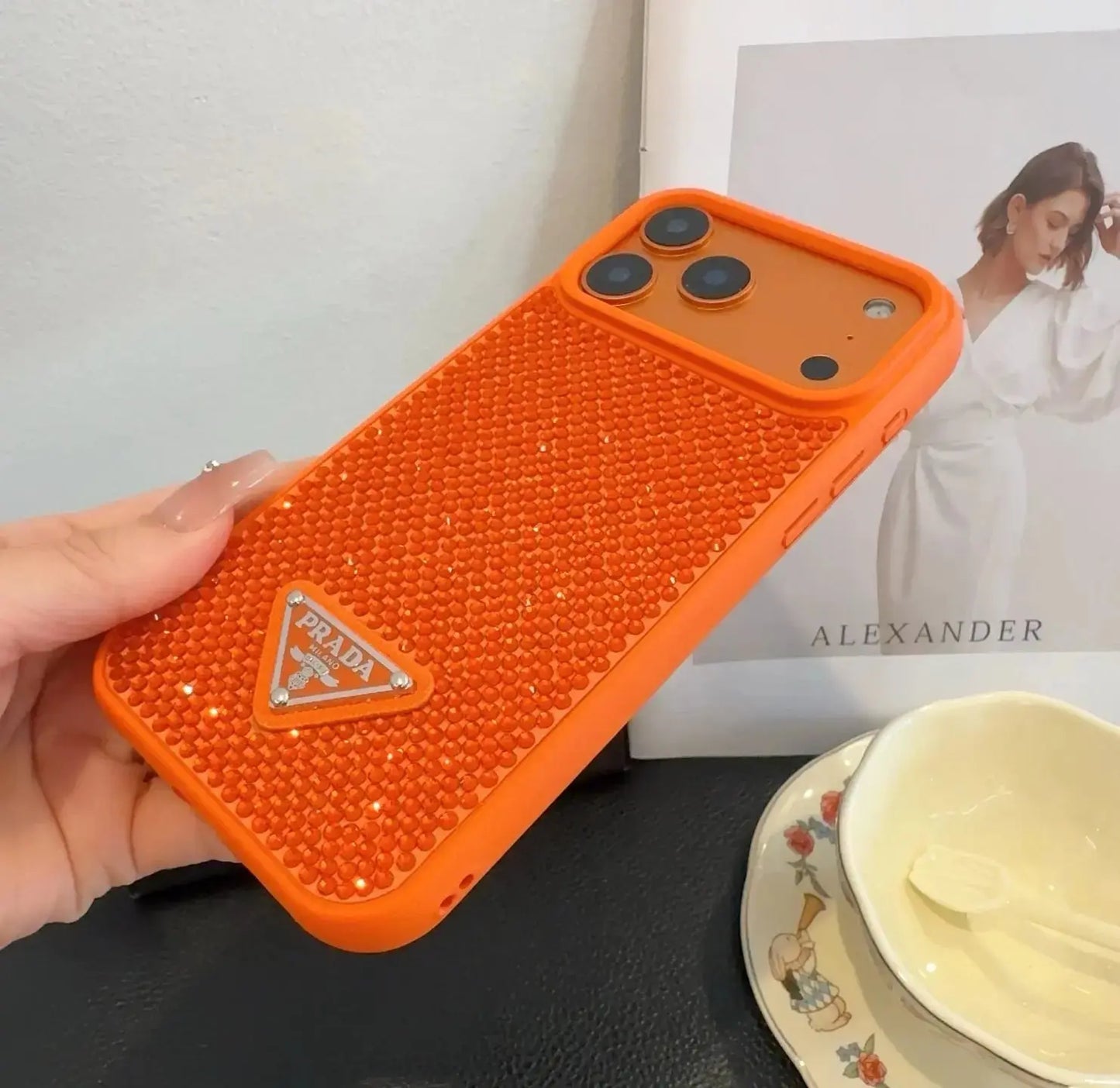 Crystal Orange Prada iPhone 17 Pro Max Case