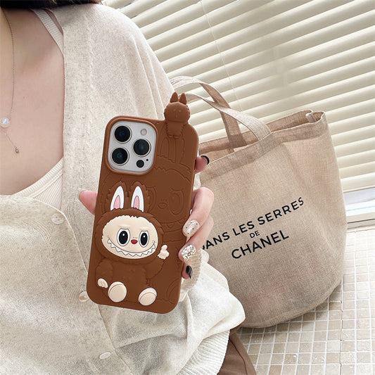 Cute Cartoon Labubu 3d Silicon Case | Brown Pink - iPhone Case