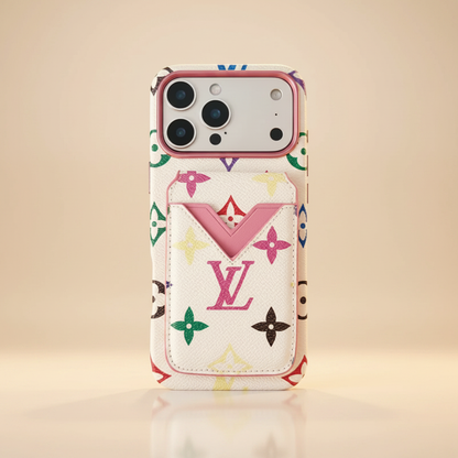 White Monogram Multicolore | White Monogram Multicolors Louis Vuitton iPhone 17 Pro Max Case with Cardholder – Classic Canvas Luxury | luxury iPhone case, designer phone case, LV monogram, Louis Vuitton inspired, iPhone 17 Pro Max case | Elitesmark