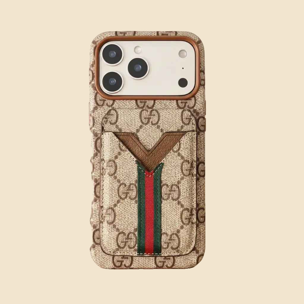 Beige Monogram Gucci iPhone 17 Pro Max Case with Cardholder – Classic Canvas Luxury
