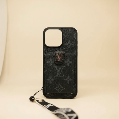 Black LV Eclipse Case with Wrist Strap - Cream Background