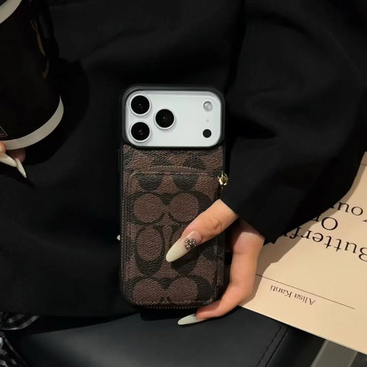 Coach CC Monogram iPhone Case - Luxury Leather Case with Card Holder - Elitesmark