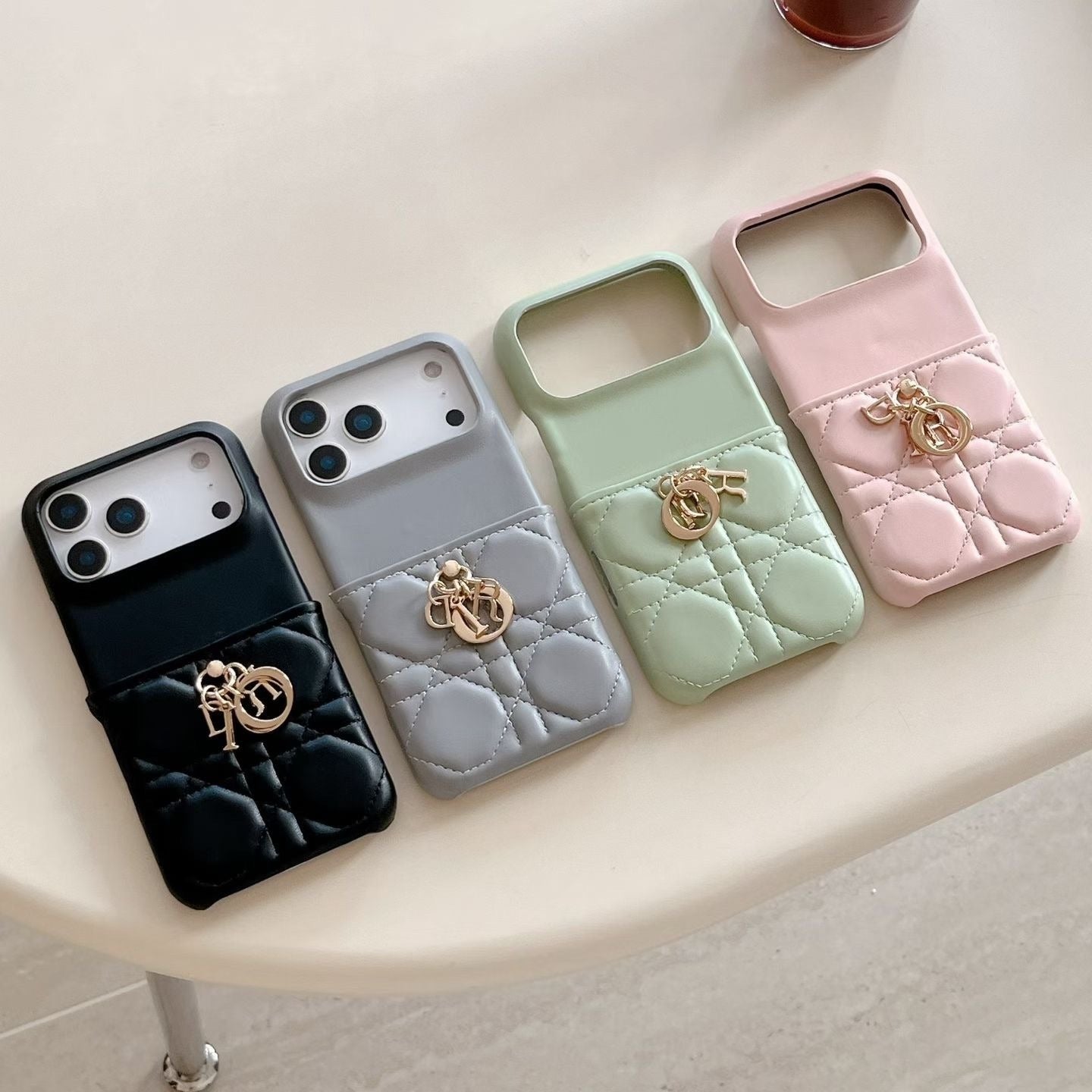 Lady Dior iPhone 17 Pro Max Case – Luxury Quilted Designer Phone Case Gray