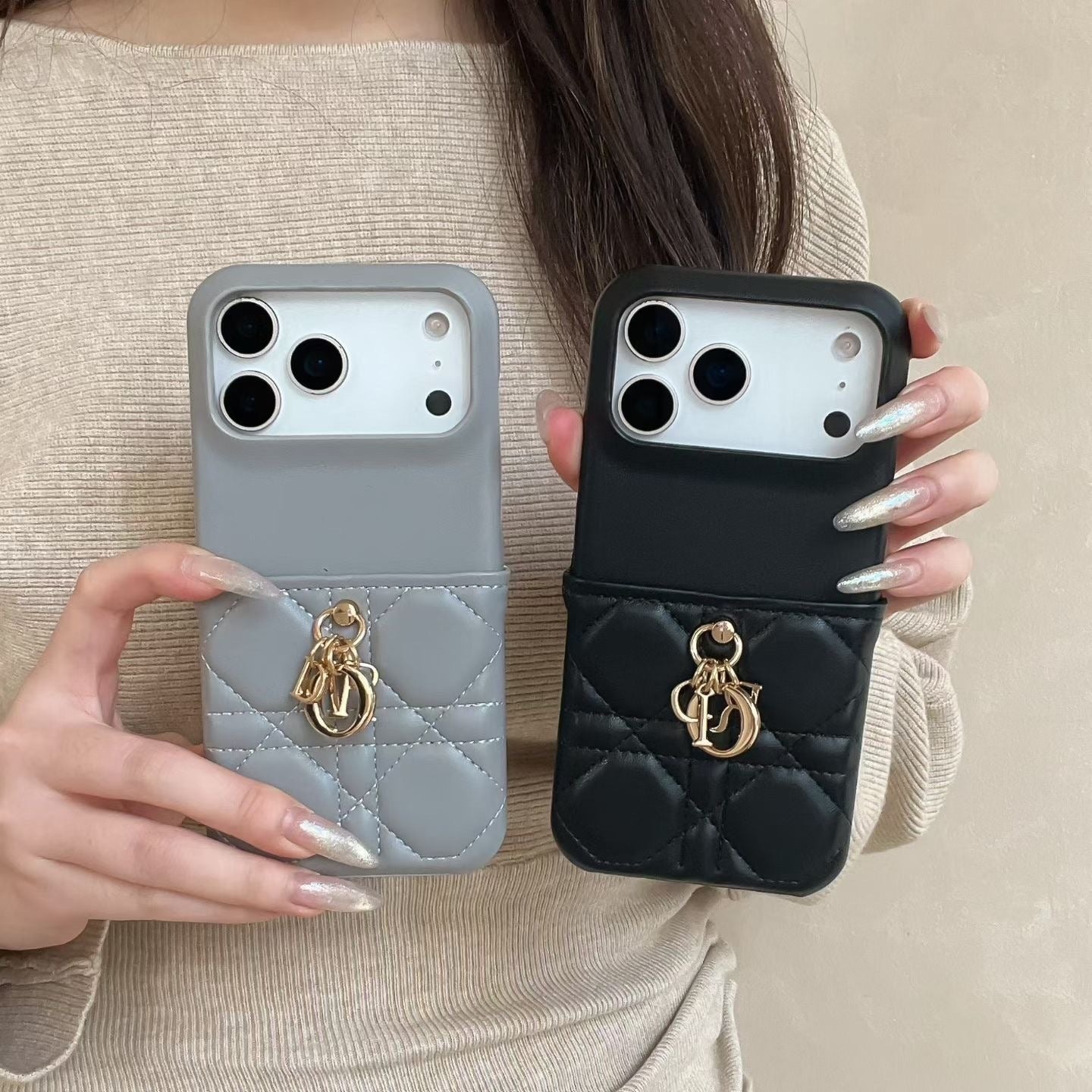 Lady Dior iPhone 17 Pro Max Case – Luxury Quilted Designer Phone Case Gray