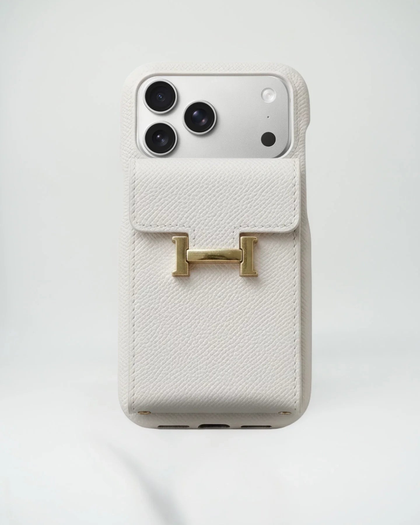 Hermès iPhone 17 Pro Max Case – Orange Leather Card Holder Luxury Cover
