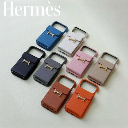 Hermès iPhone 17 Pro Max Case – White Leather Card Holder Luxury Cover