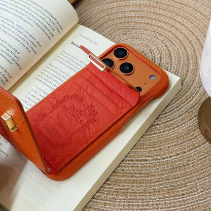 Hermès iPhone 17 Pro Max Case – White Leather Card Holder Luxury Cover