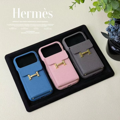 Hermès iPhone 17 Pro Max Case – White Leather Card Holder Luxury Cover