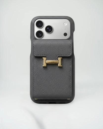 Hermès iPhone 17 Pro Max Case – Pink Leather Card Holder Luxury Cover