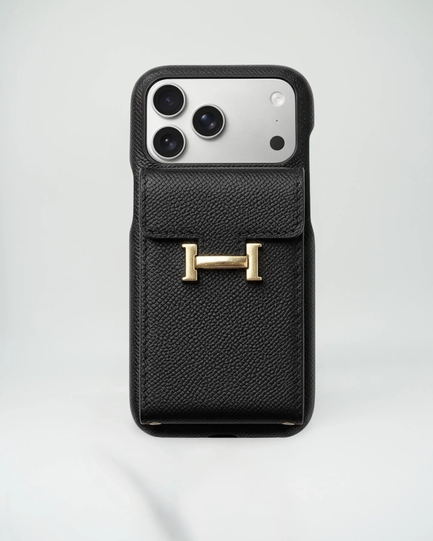 Hermès iPhone 17 Pro Max Case – Orange Leather Card Holder Luxury Cover