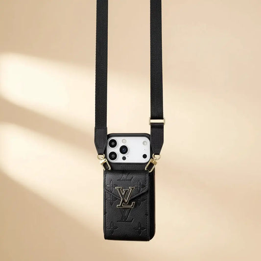 Black LV iPhone 17 Pro Max Case – Hardware Detail | gold LV hardware, black monogram leather, luxury designer cover | Elitesmark