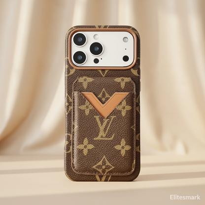 Beige Monogram Gucci iPhone Case – Side Profile | slim wallet case, card slots, luxury Italian phone accessory | Elitesmark