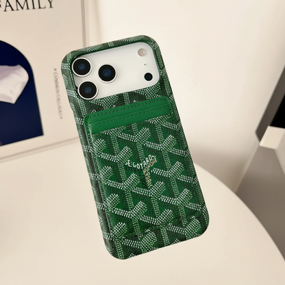 Black Goyard iPhone Case – Side Profile | slim cardholder case, MagSafe luxury phone accessory, Elitesmark | Elitesmark