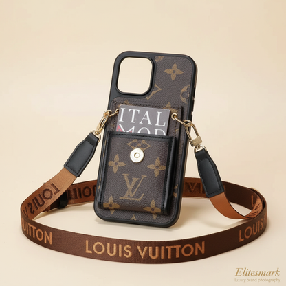 Camel Brown Louis Vuitton iPhone 17 Pro Max Case – Feature Detail | raised edges, classic LV pattern, premium phone cover | Elitesmark