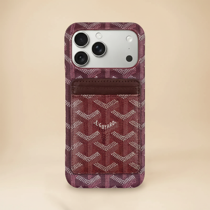 Burgundy Goyard iPhone 17 Pro Max MagSafe Case with Cardholder – Goyard Pattern | burgundy Goyard canvas, card slot, MagSafe compatible | Elitesmark