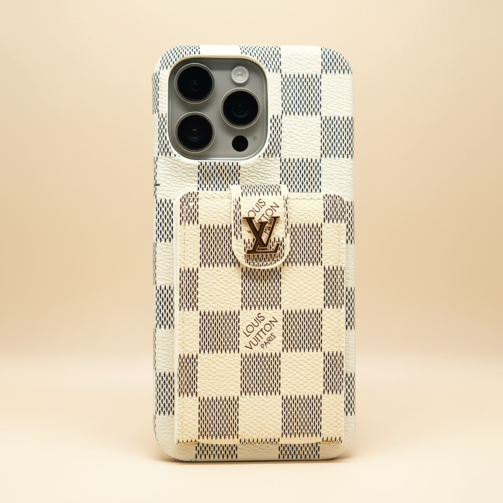 Brown Louis Vuitton iPhone Case – Back View | brown LV monogram canvas cardholder, premium designer iPhone 17 cover | Elitesmark