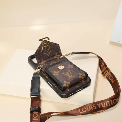 Black LV iPhone Case – Studio Shot | cream champagne background, classic LV monogram luxury cover | Elitesmark
