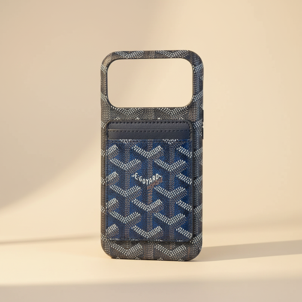 Burgundy Goyard iPhone 17 Pro Max Case – Card Slot Open | secure cardholder, Goyard pattern, luxury French cover | Elitesmark