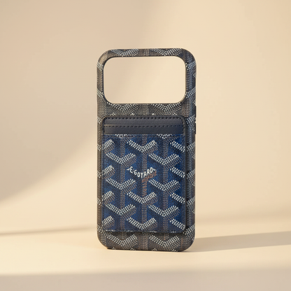 Burgundy Goyard iPhone 17 Pro Max Case – Card Slot Open | secure cardholder, Goyard pattern, luxury French cover | Elitesmark