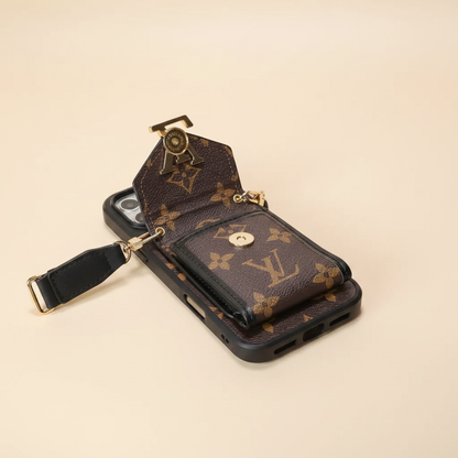 Camel Brown LV iPhone Case – Studio Shot | cream champagne background, classic LV monogram luxury cover | Elitesmark