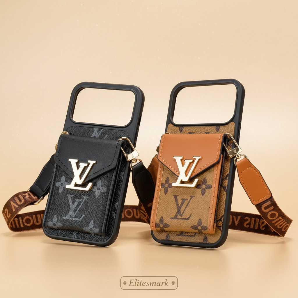 Camel Brown Louis Vuitton iPhone 17 Pro Max Case – Top View | classic LV monogram, luxury designer cover | Elitesmark