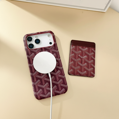 Burgundy Goyard iPhone Case – Cardholder Detail | luxury Goyard pattern, French designer phone cover | Elitesmark