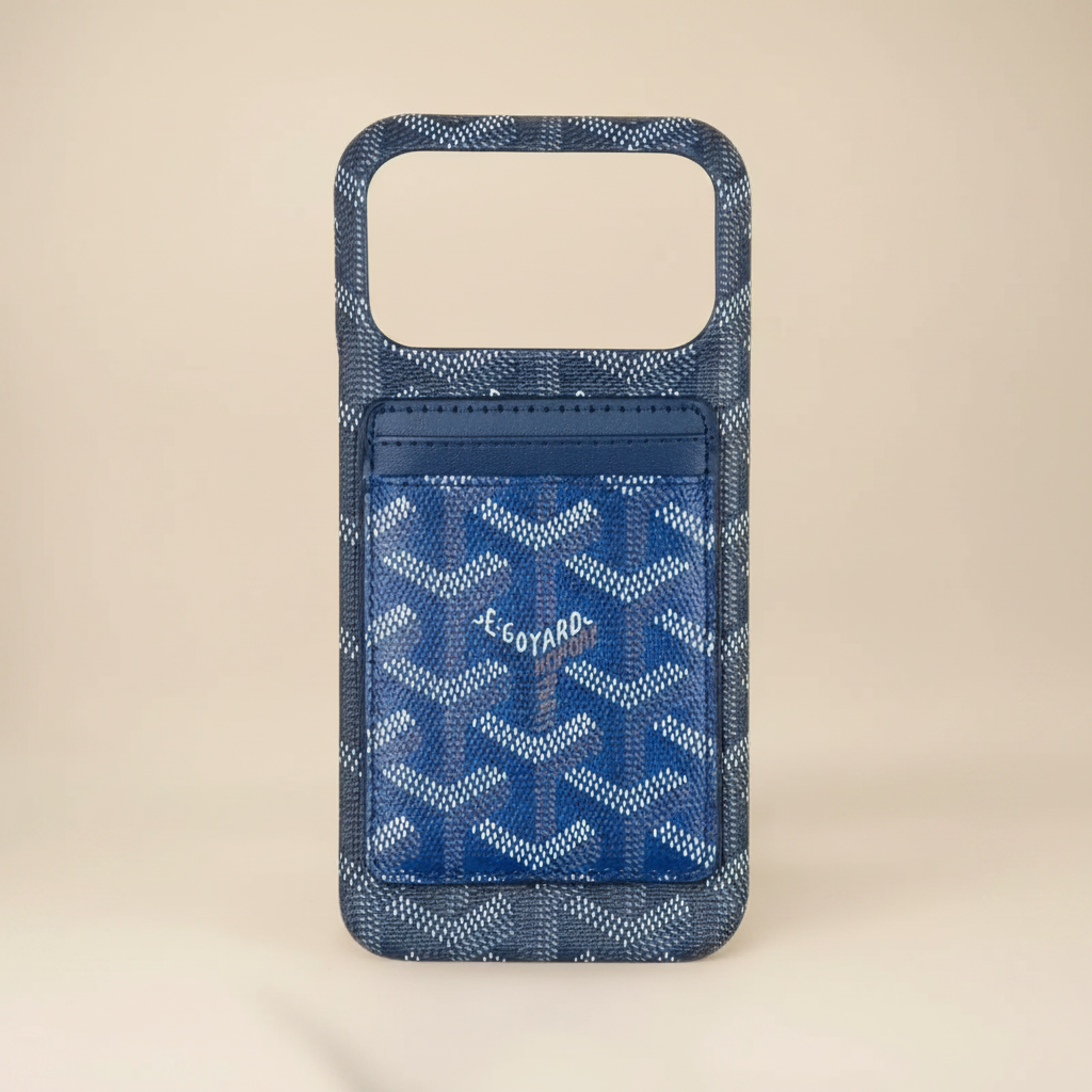 Black Goyard iPhone 17 Pro Max MagSafe Case – Pattern Close-Up | Goyard chevron texture, premium French luxury phone case | Elitesmark