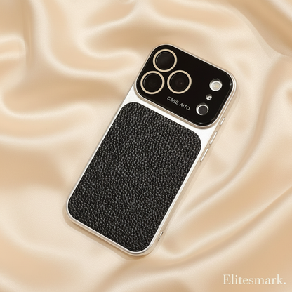 Urban Zest Leather Shield iPhone Case – Angle Shot | slim profile, bold orange color, designer leather iPhone case | Elitesmark