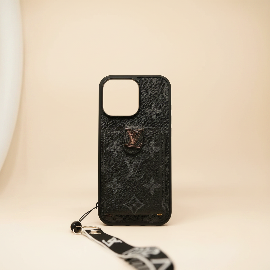 Black Louis Vuitton iPhone 17 Pro Max Case Cardholder – Luxury LV Monogram | iconic black LV pattern, card slot, premium designer cover | Elitesmark