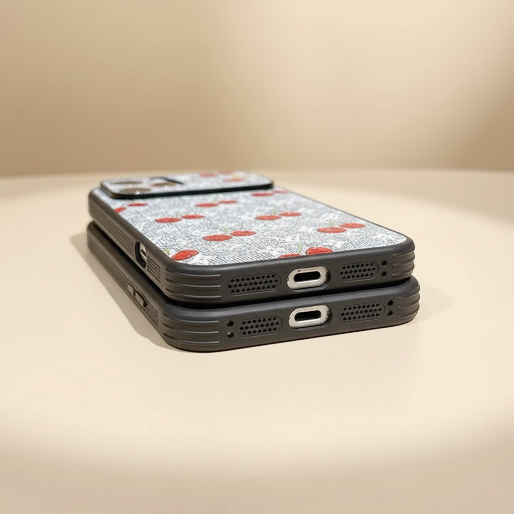 Cherry Louis Vuitton iPhone 17 Pro Max Case Gray – Full Product View | grey cherry LV monogram luxury cover, Elitesmark premium phone accessories | Elitesmark