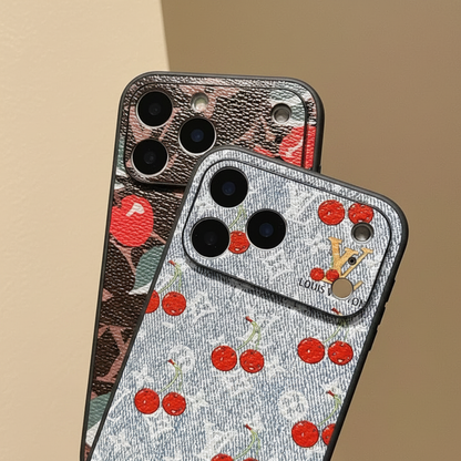 Cherry Louis Vuitton iPhone Case – Side Profile | slim luxury LV cover, cherry red monogram pattern | Elitesmark