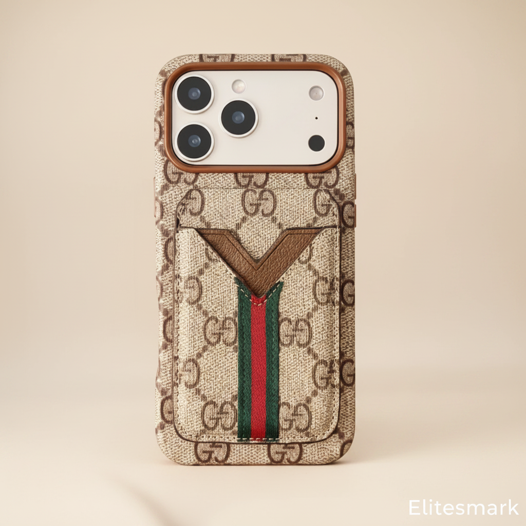 Beige Monogram Gucci iPhone 17 Pro Max Case with Cardholder – Classic GG Canvas | beige GG monogram, cardholder slot, luxury Italian designer cover | Elitesmark