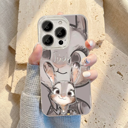 Upright Judy design case with a large grey rabbit-face background, silver-tone Judy name and smaller rabbit portrait at the bottom.