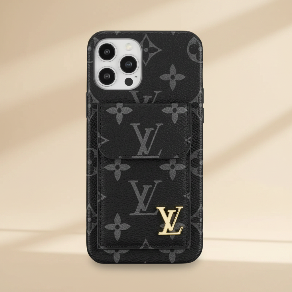 Beige Monogram Gucci iPhone 17 Pro Max CardHolder Case – Full Product View | GG canvas luxury cover, Elitesmark premium phone accessories | Elitesmark
