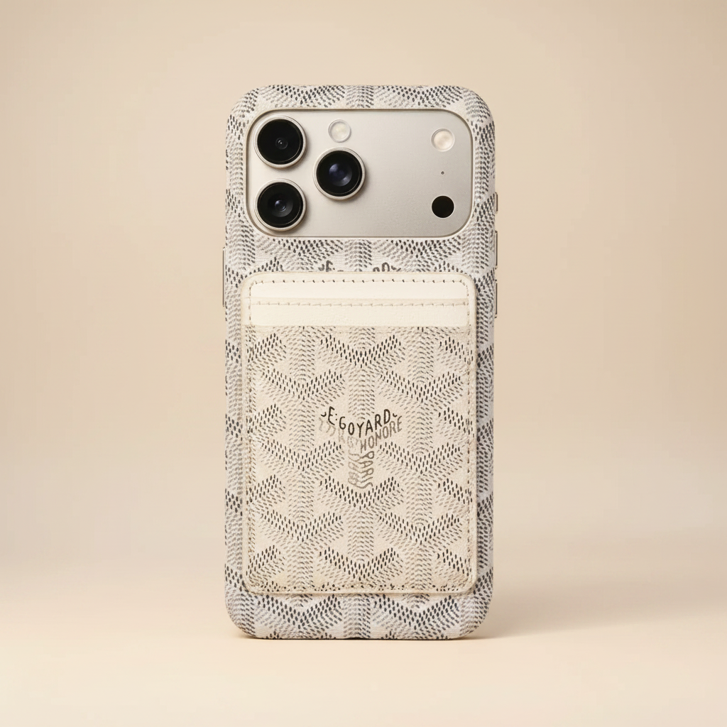 Black Goyard iPhone Case – Back View | iconic Goyard chevron pattern, black luxury phone case, Elitesmark | Elitesmark