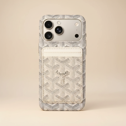 Black Goyard iPhone Case – Back View | iconic Goyard chevron pattern, black luxury phone case, Elitesmark | Elitesmark